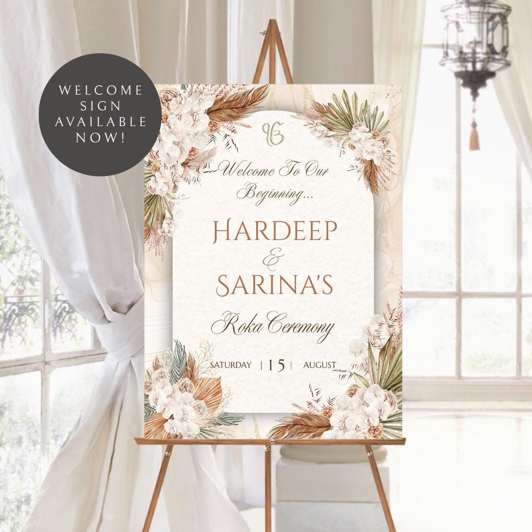 Rustic Autumn Floral Roka Welcome Sign Template | Editable Canva Digital Download | A2 Ceremony Sign | Matching Invitation Set | Engagement