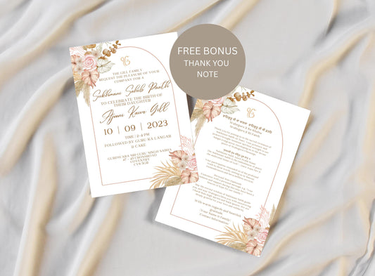 Editable Digital Sukhmani Sahib Paath Invitation, Birth of Daughter, 1st Birthday, Modern Floral Decor, Canva Editable, Sikh Programme