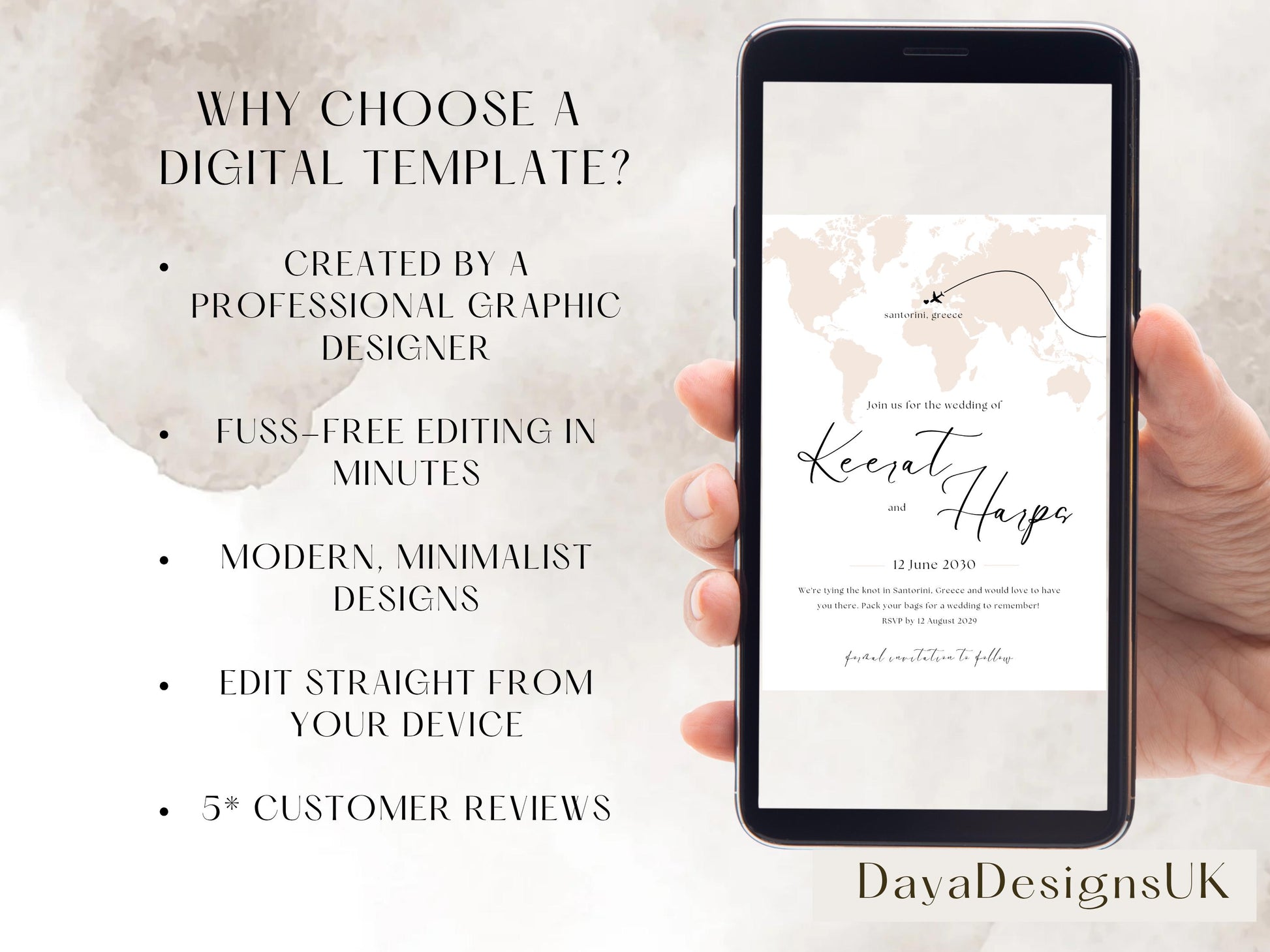 Destination Wedding Save the Date Digital Template Invitation – 2 Insert Sikh or Hindu Wedding | Nude Minimalist Aesthetic | Edit in Canva