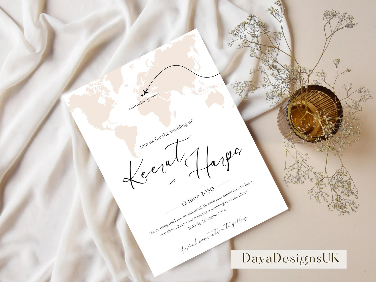 Destination Wedding Save the Date Digital Template Invitation – 2 Insert Sikh or Hindu Wedding | Nude Minimalist Aesthetic | Edit in Canva