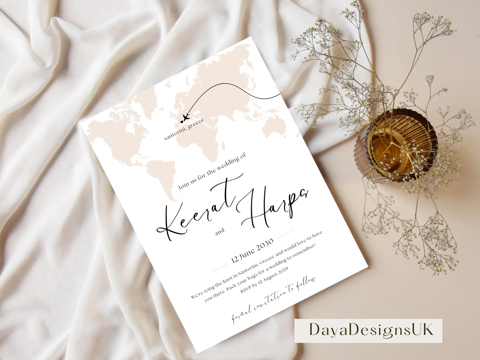 Destination Wedding Save the Date Digital Template Invitation – 2 Insert Sikh or Hindu Wedding | Nude Minimalist Aesthetic | Edit in Canva