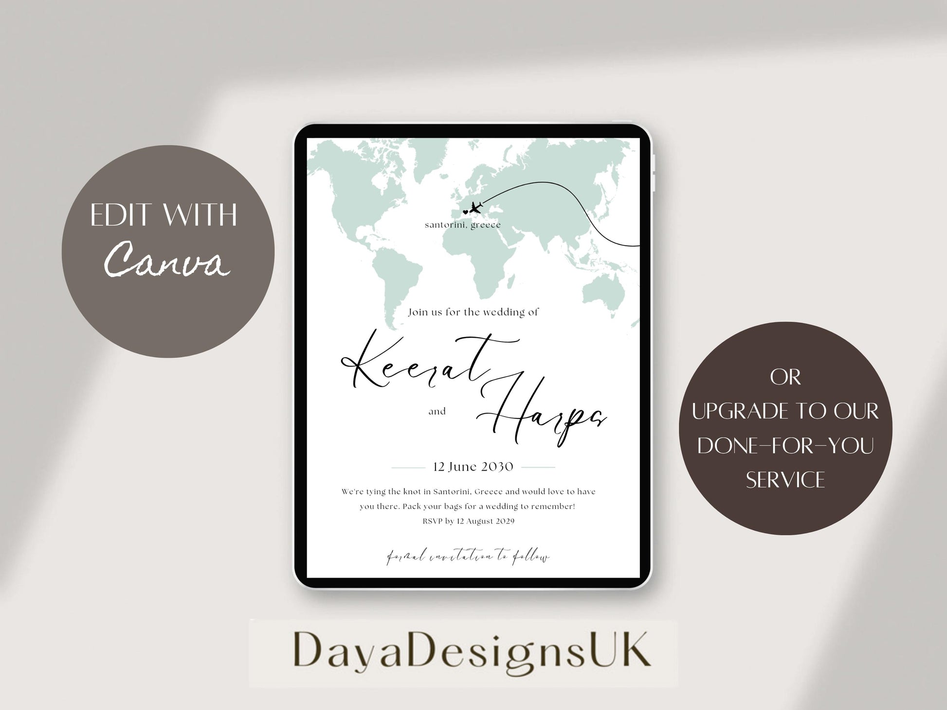 Destination Wedding Save the Date Digital Template Invitation – 2 Insert Sikh or Hindu Wedding | Sage Minimalist Aesthetic | Edit in Canva