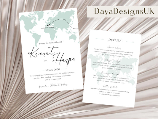 Destination Wedding Save the Date Digital Template Invitation – 2 Insert Sikh or Hindu Wedding | Sage Minimalist Aesthetic | Edit in Canva