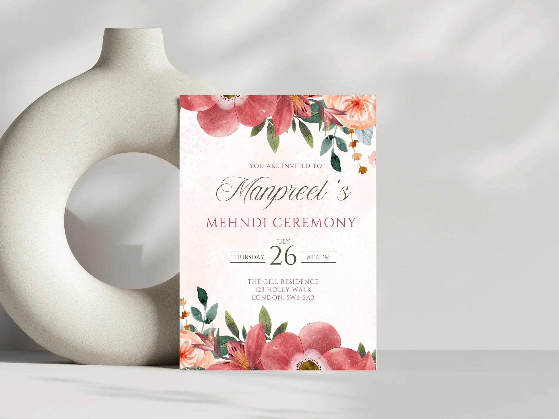 Floral Mehndi Welcome Sign Digital Template | A2 Size | Canva Download | Matching Invitation Set | Sangeet Sign | BONUS Mehndi Decor Signs