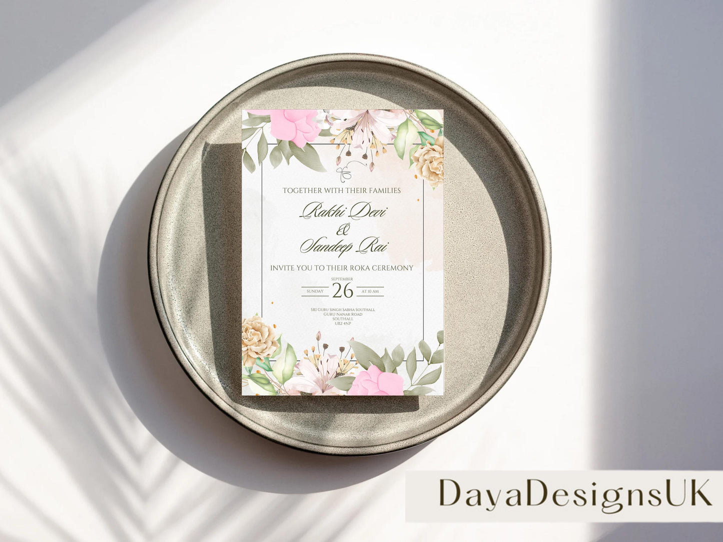 Floral Roka Chunni Welcome Sign Template | Editable Canva Digital Download | A2 Size | Matching Invitation Set | Printable Engagement Sign
