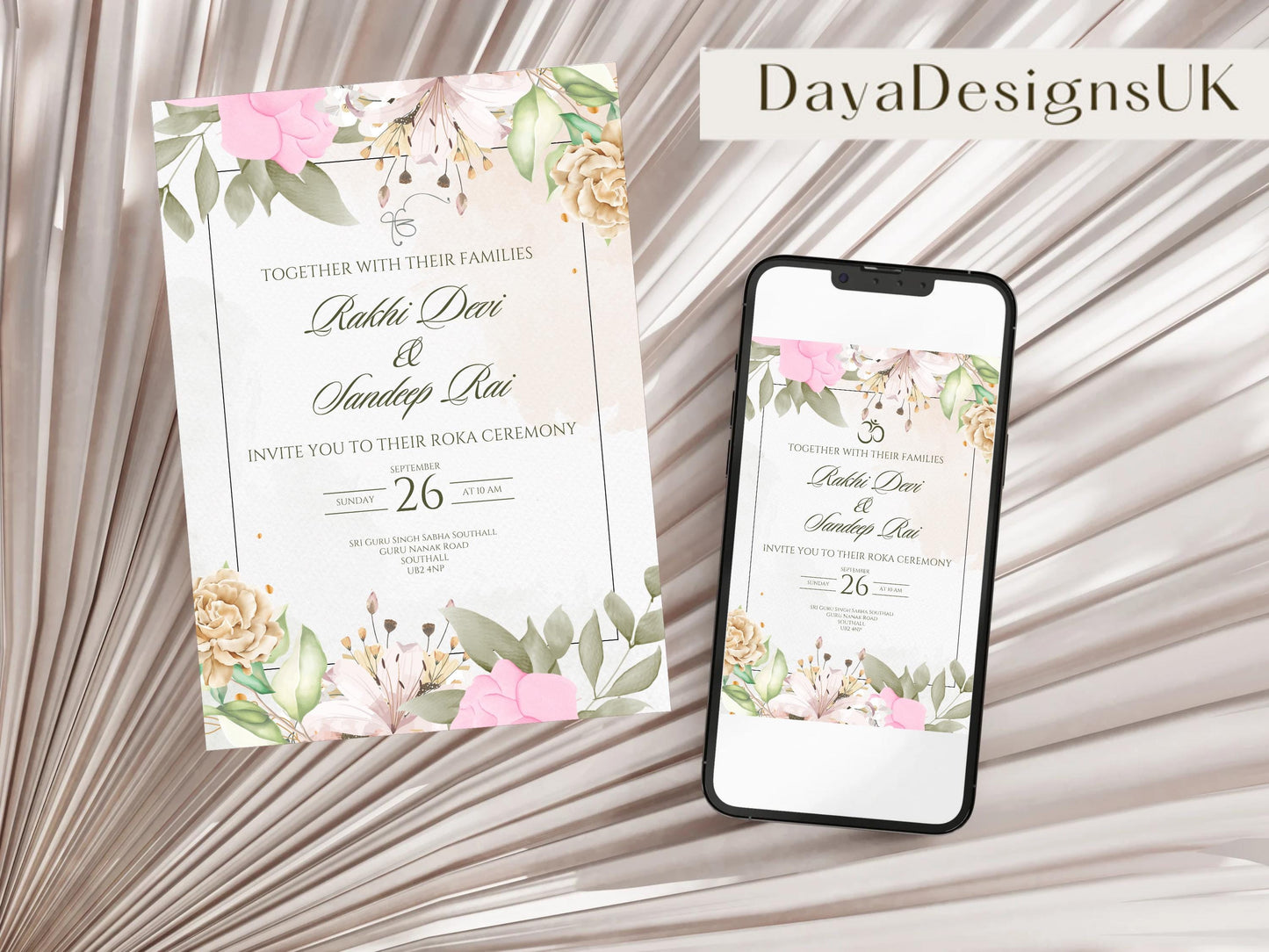 Floral Roka Chunni Welcome Sign Template | Editable Canva Digital Download | A2 Size | Matching Invitation Set | Printable Engagement Sign