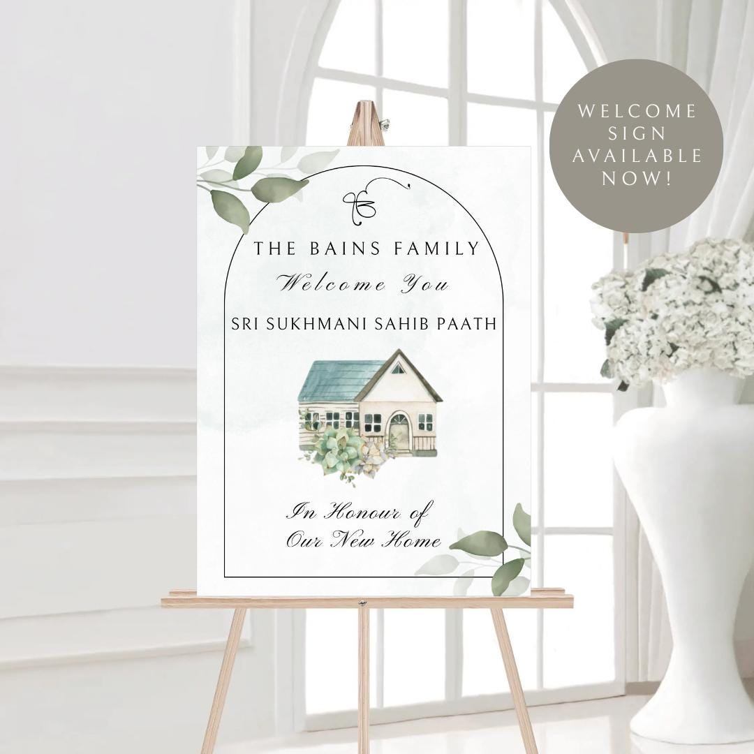 Sukhmani Sahib Paath Welcome Sign Template | Modern Eucalyptus Digital Download | A2 New Home Matching Invitation Set | Canva Editable