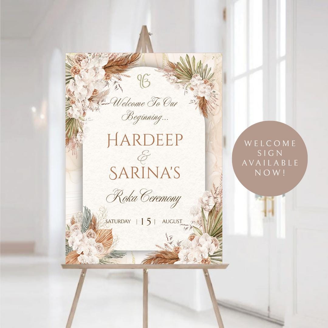 Rustic Autumn Floral Roka Welcome Sign Template | Editable Canva Digital Download | A2 Ceremony Sign | Matching Invitation Set | Engagement