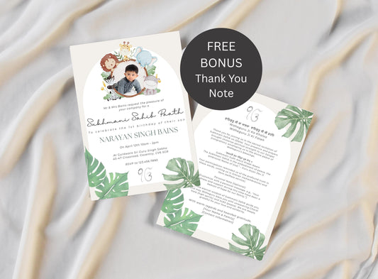 Editable Digital Sukhmani Sahib Paath Invitation, Modern Neutral Green Jungle Design, Canva Editable, Sikh Occasion, Boy's 1st Birthday
