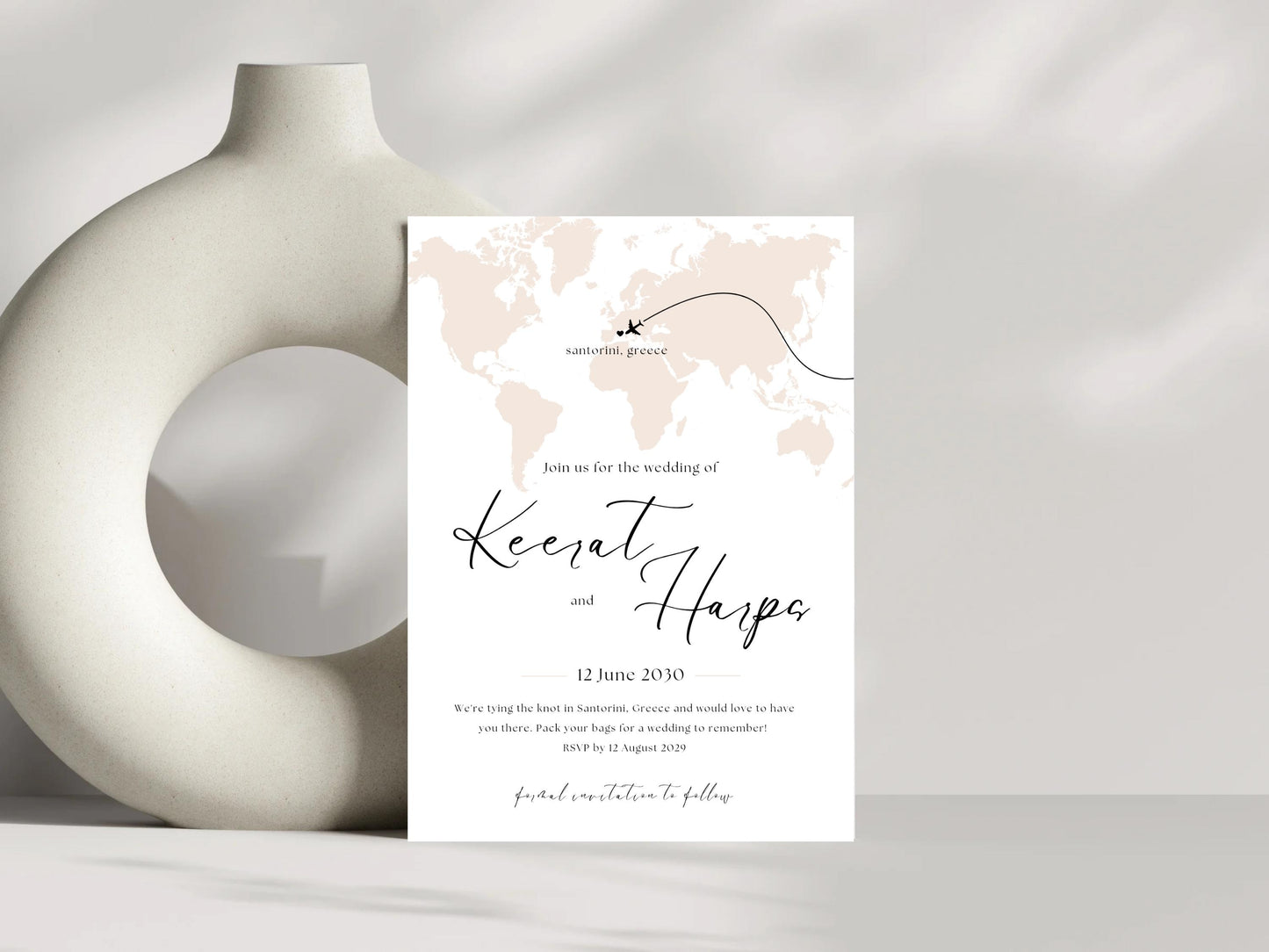 Destination Wedding Save the Date Digital Template Invitation – 2 Insert Sikh or Hindu Wedding | Nude Minimalist Aesthetic | Edit in Canva