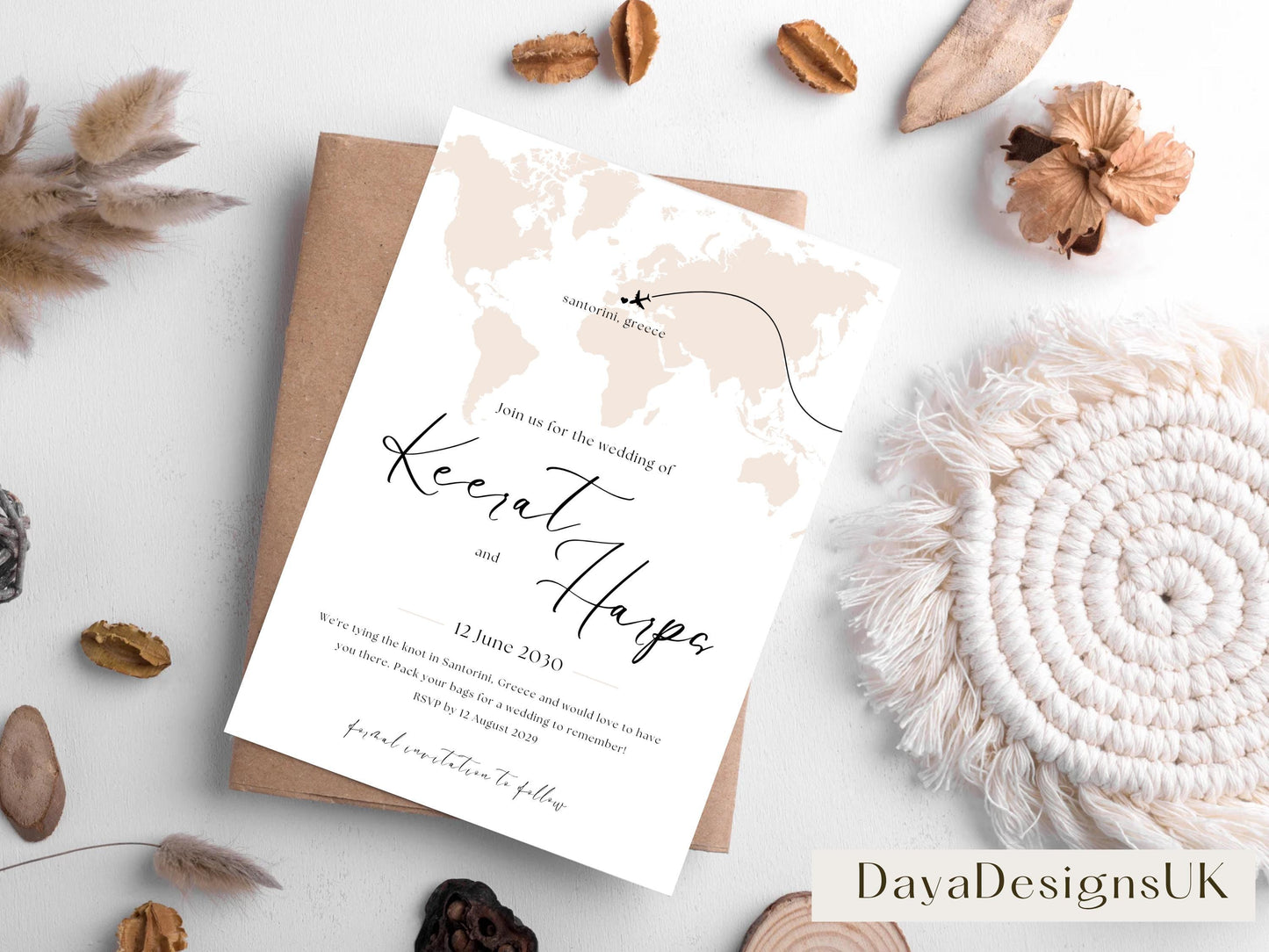 Destination Wedding Save the Date Digital Template Invitation – 2 Insert Sikh or Hindu Wedding | Nude Minimalist Aesthetic | Edit in Canva