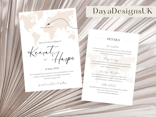 Destination Wedding Save the Date Digital Template Invitation – 2 Insert Sikh or Hindu Wedding | Nude Minimalist Aesthetic | Edit in Canva