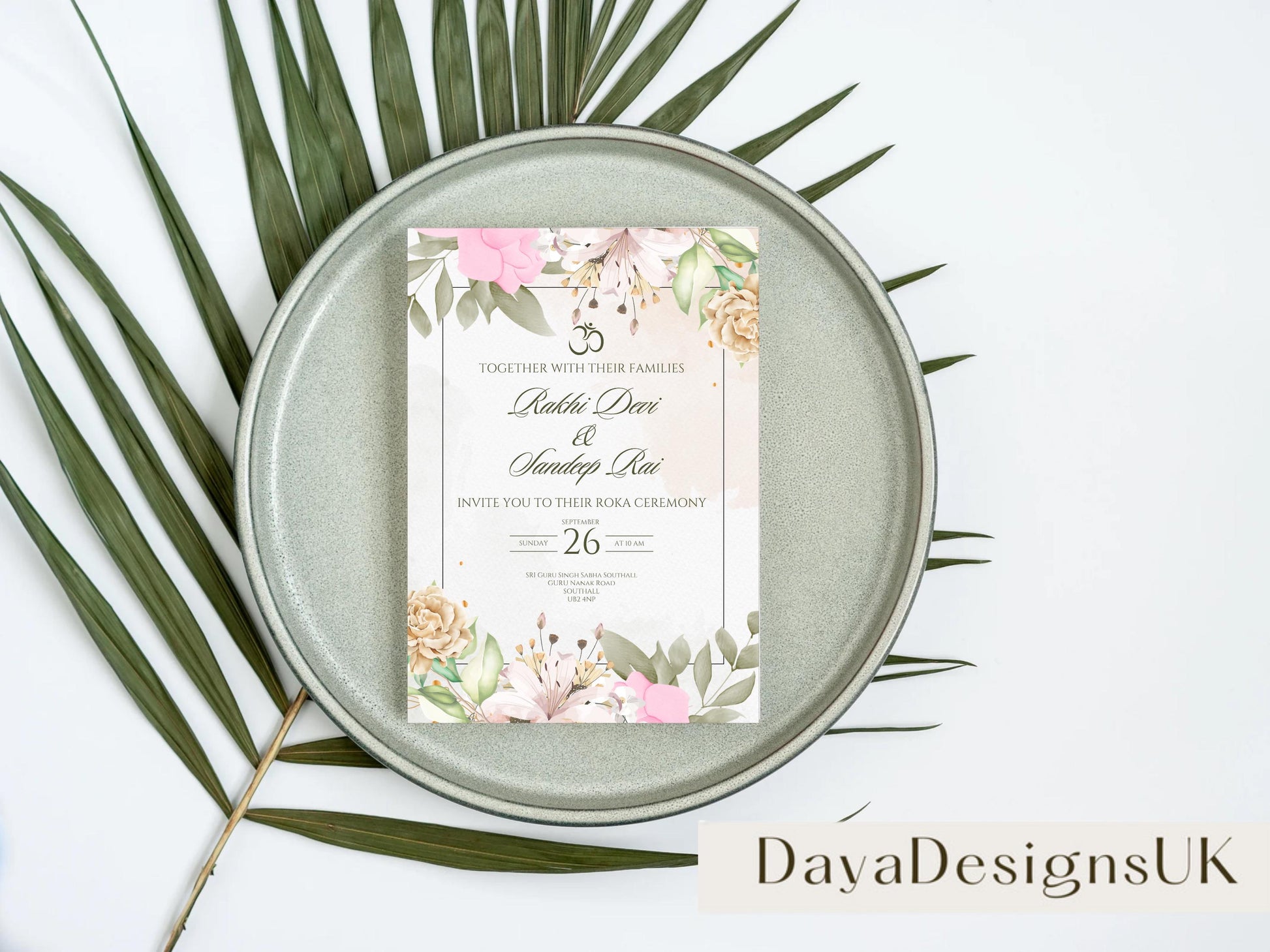 Floral Roka Chunni Welcome Sign Template | Editable Canva Digital Download | A2 Size | Matching Invitation Set | Printable Engagement Sign