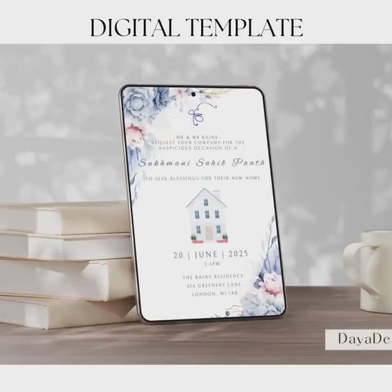 Digital Sukhmani Sahib Path Invitation, Housewarming, Modern, Minimalist Eucalyptus Theme, Canva Editable, New House Sikh Blessing