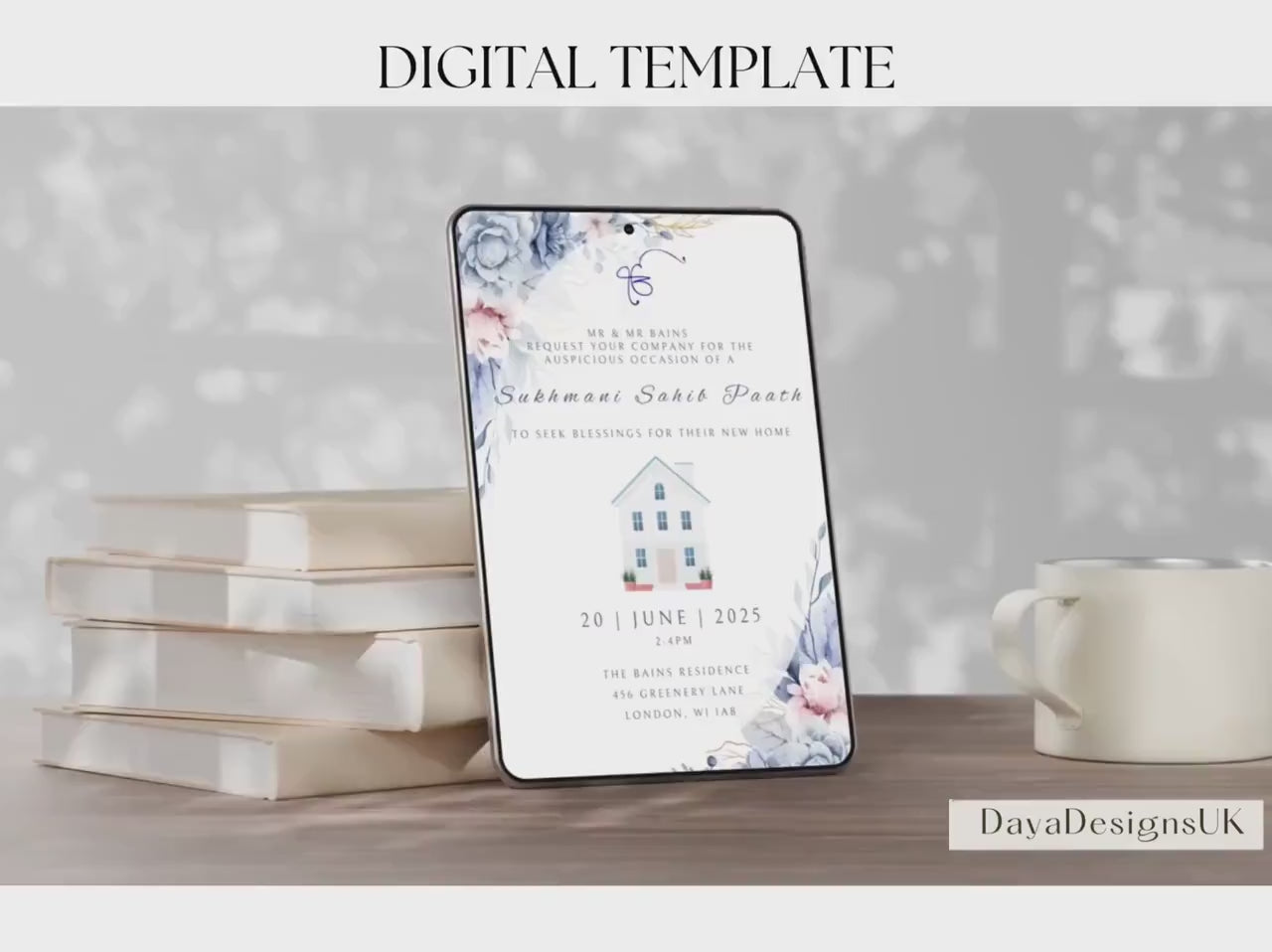 Digital Sukhmani Sahib Path Invitation, Housewarming, Modern, Minimalist Eucalyptus Theme, Canva Editable, New House Sikh Blessing