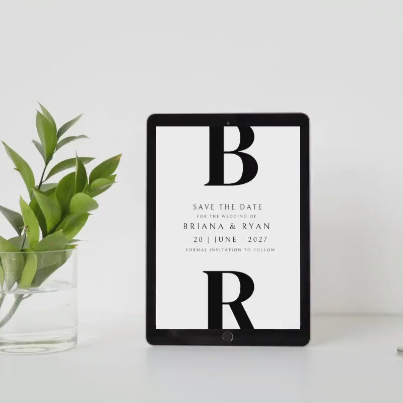 Minimalist Save The Date + Wedding Template Bundle, Black and White Digital Download, Smartphone, Aesthetic Template, Editable