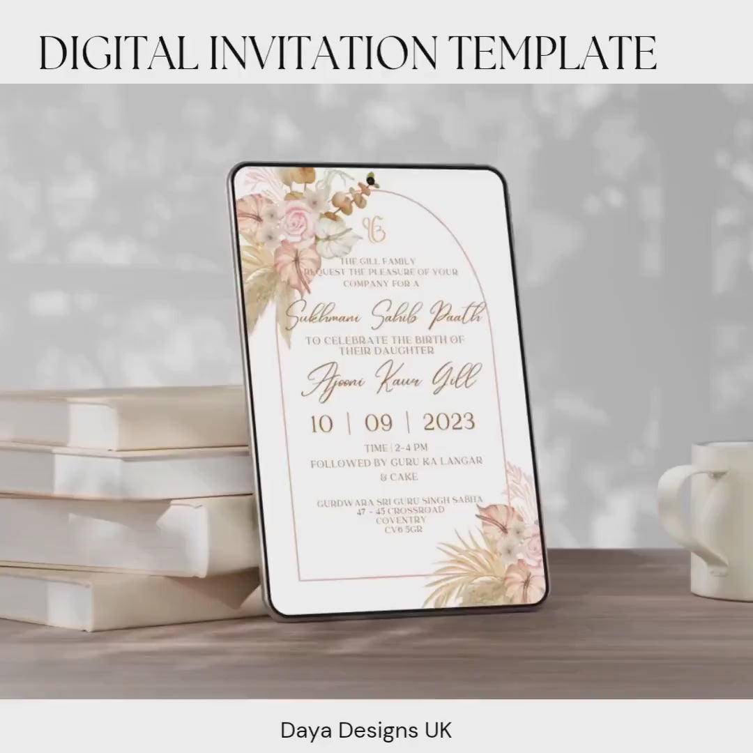 Editable Digital Sukhmani Sahib Paath Invitation, Birth of Daughter, 1st Birthday, Editable Canva Sikh Programme + FREE BONUS Thank you note