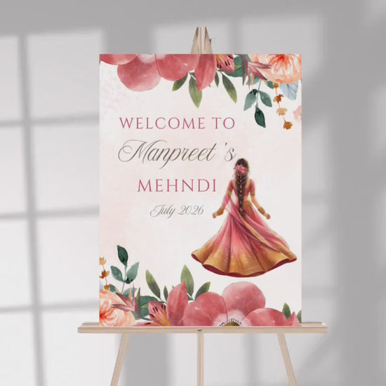 Floral Mehndi Welcome Sign Digital Template | A2 Size | Canva Download | Matching Invitation Set | Sangeet Sign | BONUS Mehndi Decor Signs