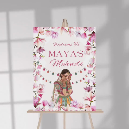 Floral Mehndi Welcome Sign Template | Editable Canva Digital Download | A2 Size | Matching Invitation Set | Printable Engagement Sign