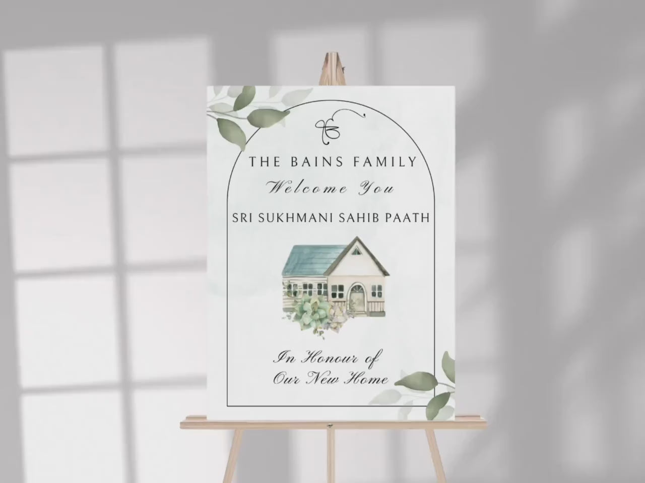 Sukhmani Sahib Paath Welcome Sign Template | Modern Eucalyptus Digital Download | A2 New Home Matching Invitation Set | Canva Editable