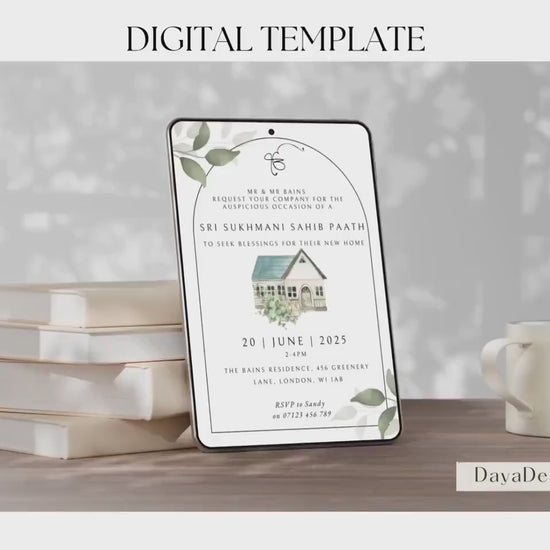 Digital Sukhmani Sahib Path Invitation, Housewarming, Modern Eucalyptus Theme, Canva Editable, New House Sikh Blessing + Free Thank you Note