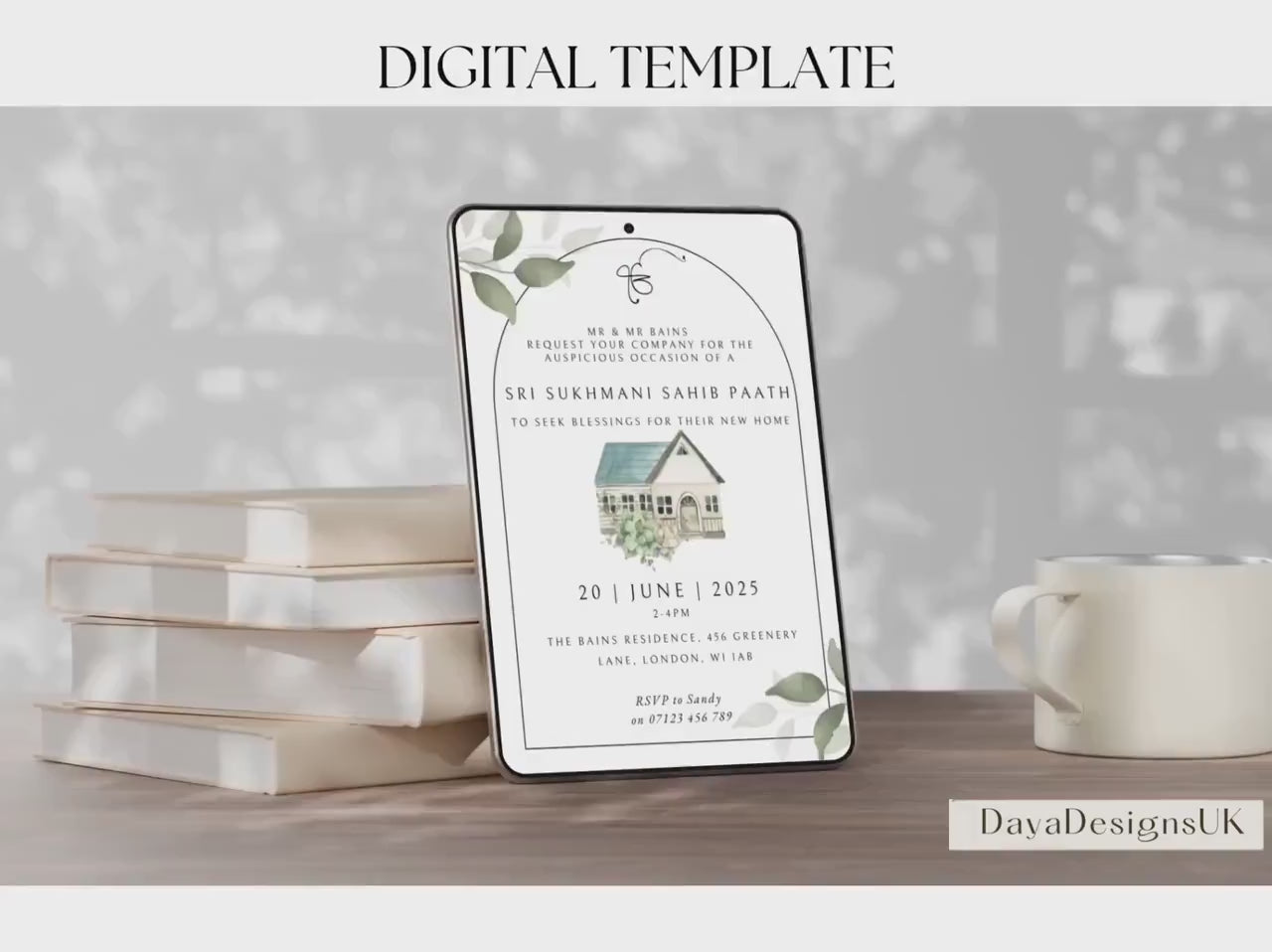 Digital Sukhmani Sahib Path Invitation, Housewarming, Modern Eucalyptus Theme, Canva Editable, New House Sikh Blessing + Free Thank you Note