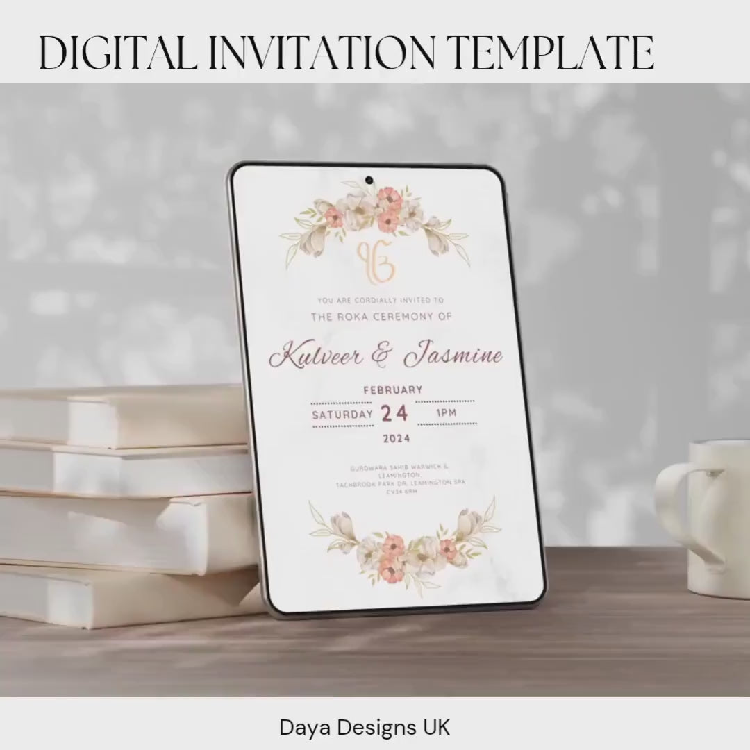 Editable Roka Chunni Takhar Ceremony Invite, Birthday, Modern Neutral Floral, Canva Editable, Sikh Wedding Decor, Engagement, DIY Invitation