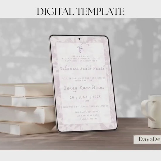 Digital Sukhmani Sahib Path Invitation, Birth of Daughter, Modern Safari Animal Theme, Canva Editable, Sikh, Girls 1st Birthday