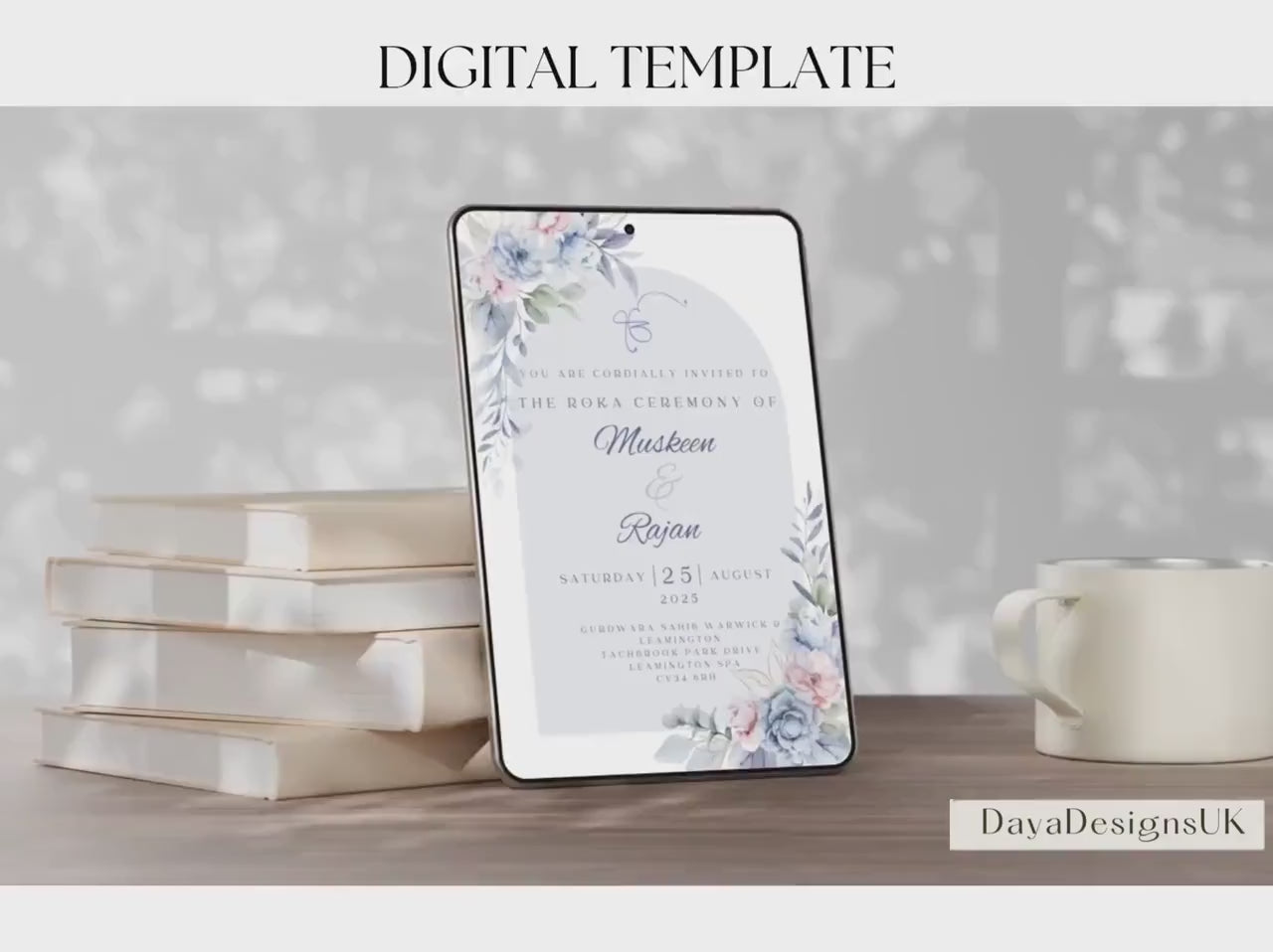 Editable Roka Chunni Takhar Ceremony Invite, Birthday, Modern Neutral Floral, Canva Editable, Sikh Occasion, Engagement DIY Invitation