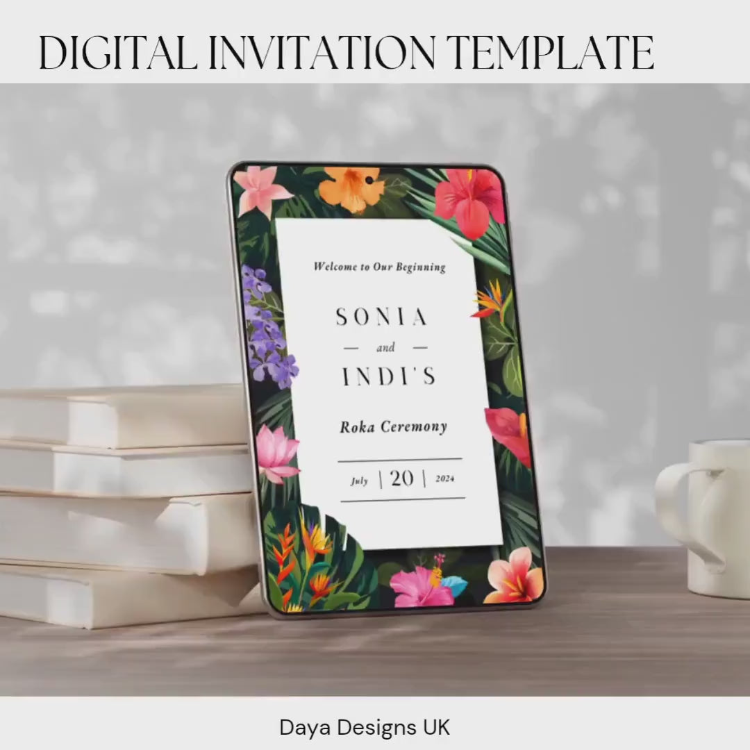 Bespoke Roka Chunni Takhar Ceremony Invite, Modern Neutral Floral, Canva Editable, Sikh Occasion, Engagement DIY Invitation