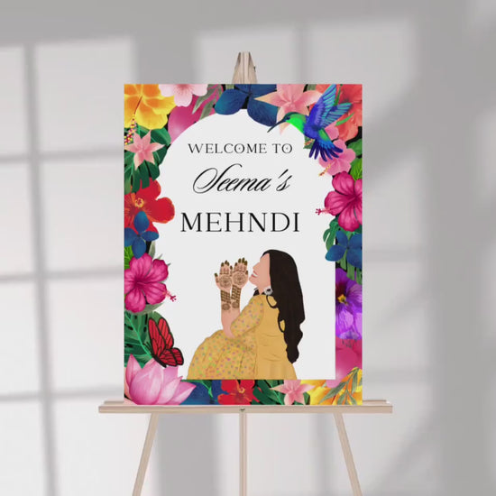 Floral Mehndi Welcome Sign Template | Editable Canva Digital Download | A2 Size | Printable Haldi Ladies Sangeet Sign | Mehndi Decor