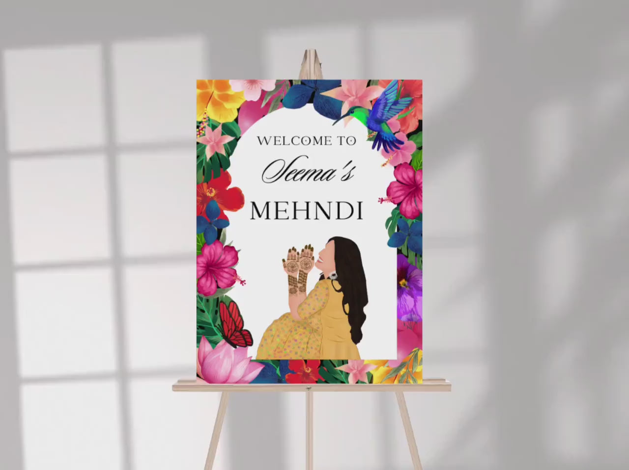 Floral Mehndi Welcome Sign Template | Editable Canva Digital Download | A2 Size | Printable Haldi Ladies Sangeet Sign | Mehndi Decor