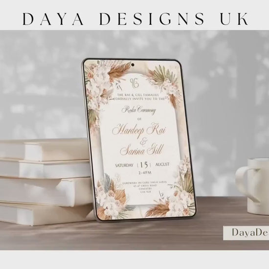 Digital Roka Chunni Takhar Ceremony Invite, Modern Rustic Theme, Canva Editable, Sikh Occasion, Engagement DIY Invitation