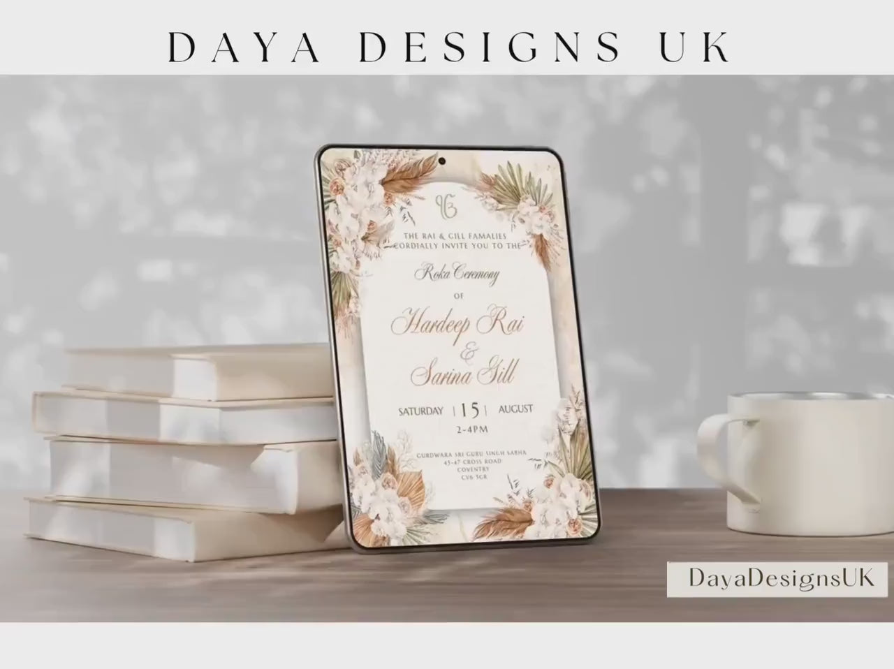 Digital Roka Chunni Takhar Ceremony Invite, Modern Rustic Theme, Canva Editable, Sikh Occasion, Engagement DIY Invitation