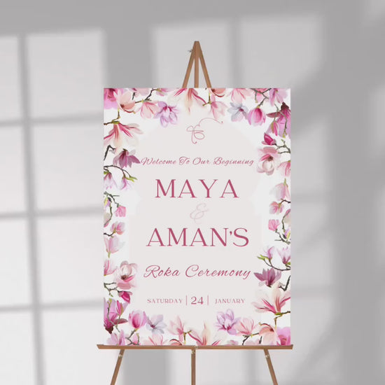 Vibrant Floral Roka Welcome Sign Template | Editable Canva Digital Download | A2 Ceremony Sign | Matching Invitation Set | Summer Theme
