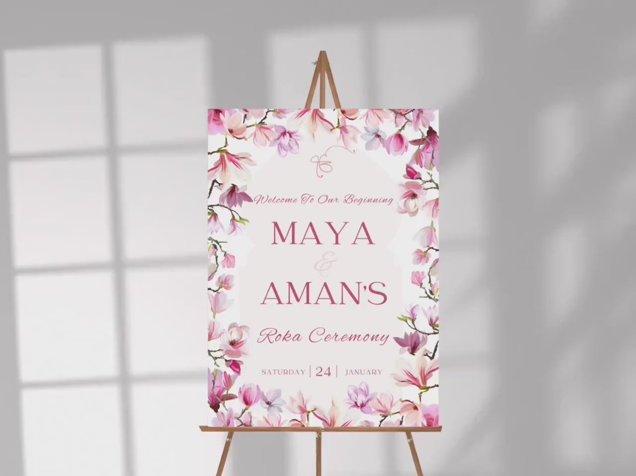 Vibrant Floral Roka Welcome Sign Template | Editable Canva Digital Download | A2 Ceremony Sign | Matching Invitation Set | Summer Theme