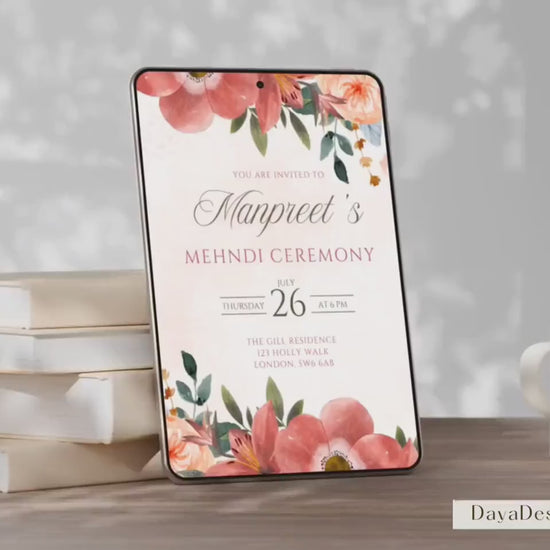 Floral Mehndi Invitation Digital Template | Canva Download | Matching Welcome Sign Available with FREE Mehndi Decor Signs | Sangeet Sign
