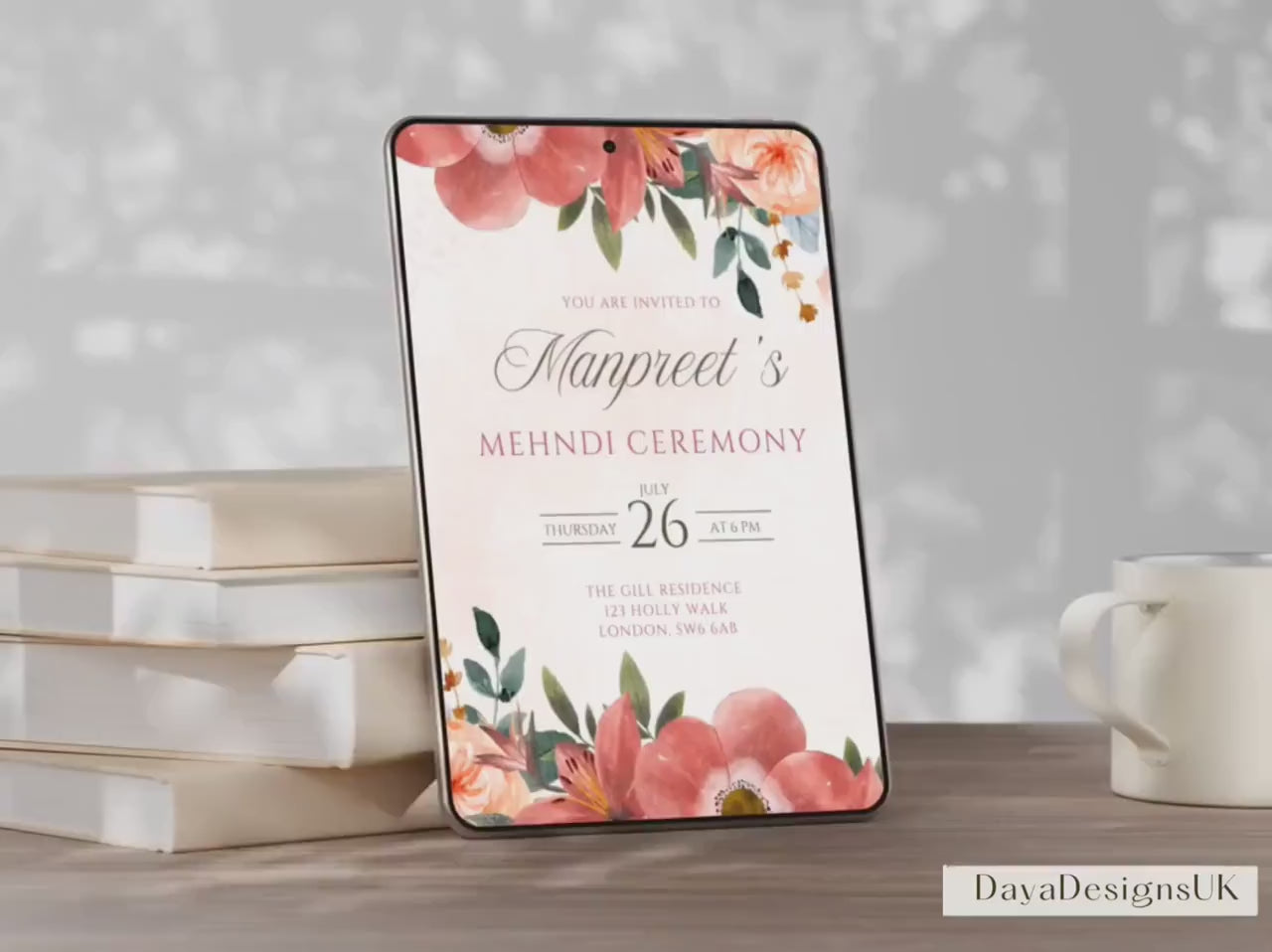 Floral Mehndi Invitation Digital Template | Canva Download | Matching Welcome Sign Available with FREE Mehndi Decor Signs | Sangeet Sign
