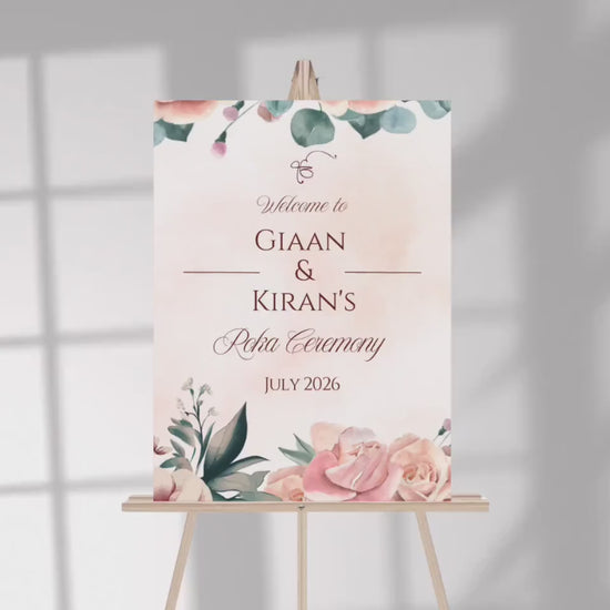 Floral Roka Chunni Welcome Sign Template | Editable Canva Digital Download | A2 Size | Matching Invitation Set | Printable Engagement Sign