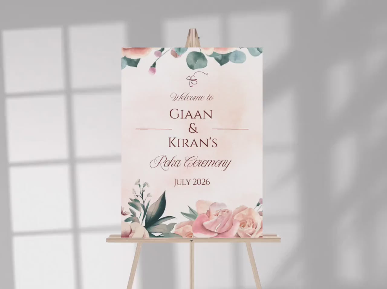 Floral Roka Chunni Welcome Sign Template | Editable Canva Digital Download | A2 Size | Matching Invitation Set | Printable Engagement Sign