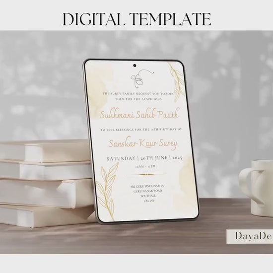 Sukhmani Sahib Path Digital Invitation for Any Occasion, Birthday, Rustic Neutral Gold Theme, Canva Editable, Sikh Programme