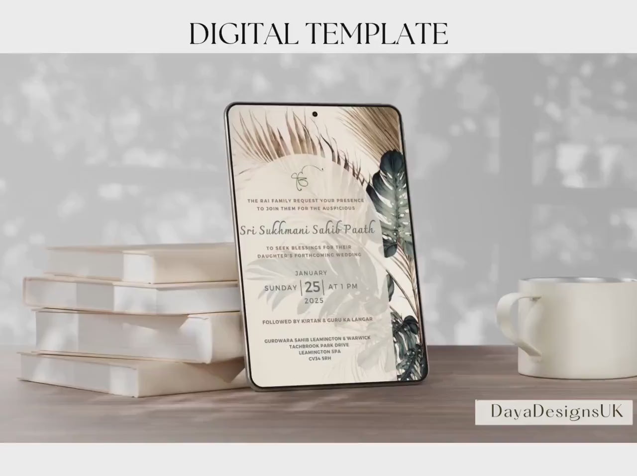 Sukhmani Sahib Path Digital Invitation for Any Occasion, Roka, Birthday, Wedding Path, Gold Green Theme, Canva Editable, Sikh Programme