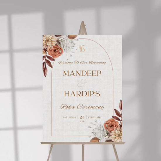 Rustic Autumn Floral Roka Welcome Sign Template | Editable Canva Digital Download | A2 Ceremony Sign | Matching Invitation Set | Engagement