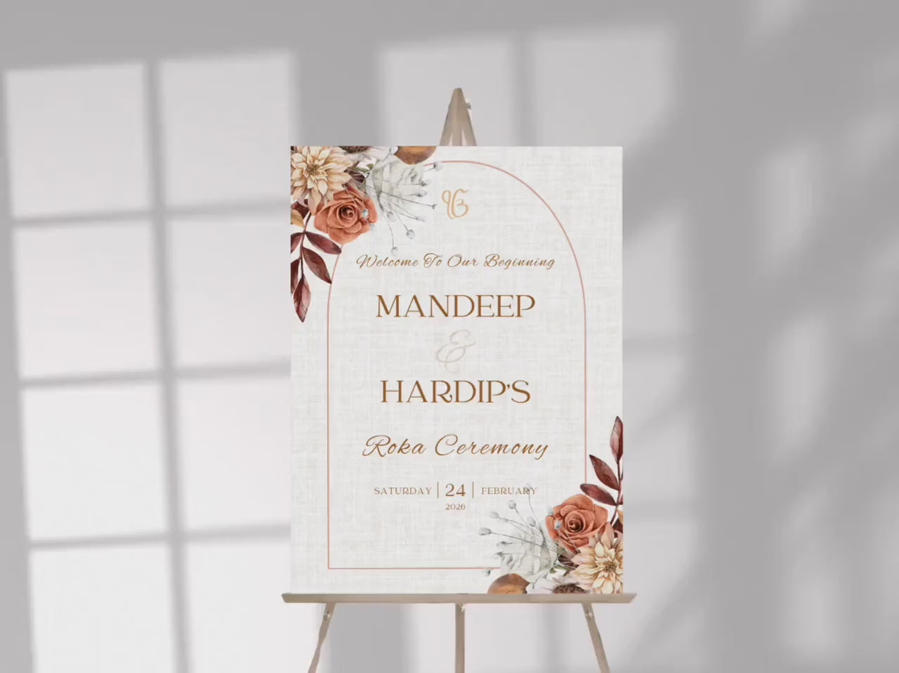 Rustic Autumn Floral Roka Welcome Sign Template | Editable Canva Digital Download | A2 Ceremony Sign | Matching Invitation Set | Engagement