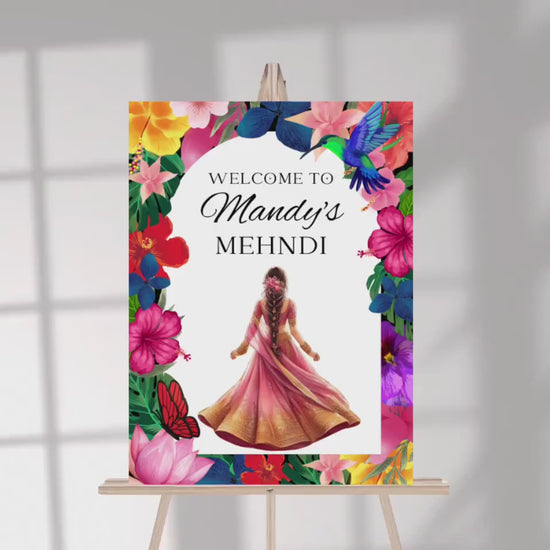 Tropical Mehndi Welcome Sign Template | Editable Digital Download | A2 Size | Printable Haldi Ladies Sangeet Sign | Floral Mehndi Decor