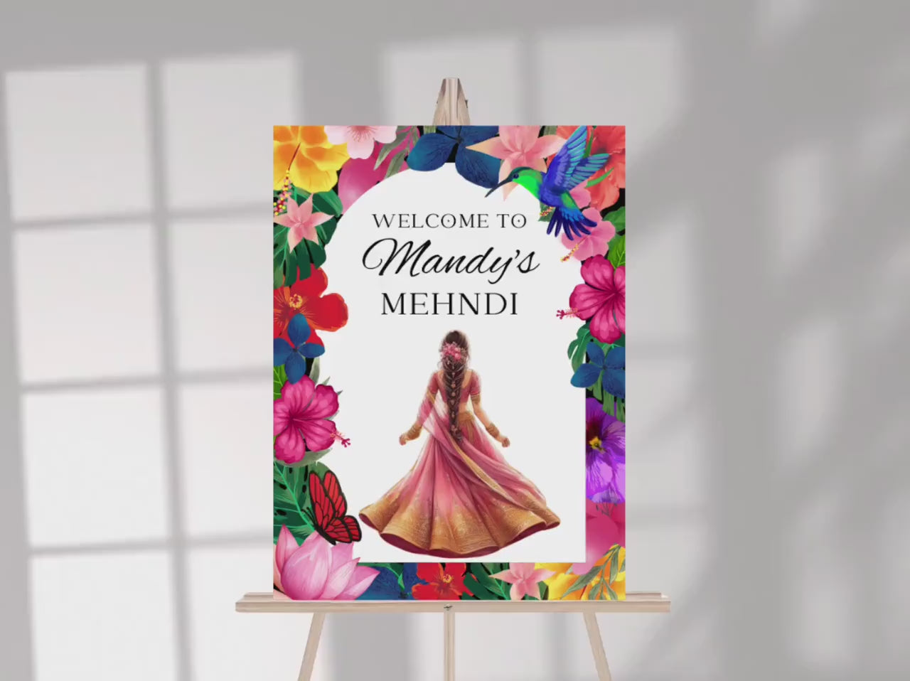Tropical Mehndi Welcome Sign Template | Editable Digital Download | A2 Size | Printable Haldi Ladies Sangeet Sign | Floral Mehndi Decor