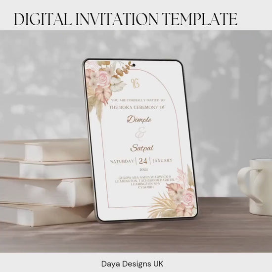 Editable Roka Chunni Takhar Ceremony Invite, Birthday, Modern Neutral Floral, Canva Editable, Sikh Occasion, Engagement DIY Invitation