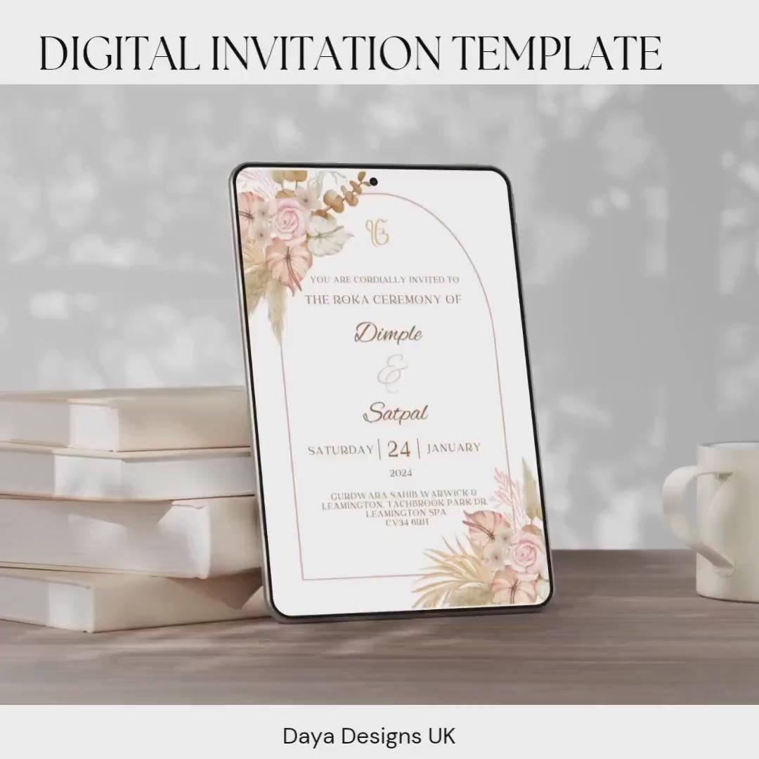 Editable Roka Chunni Takhar Ceremony Invite, Birthday, Modern Neutral Floral, Canva Editable, Sikh Occasion, Engagement DIY Invitation