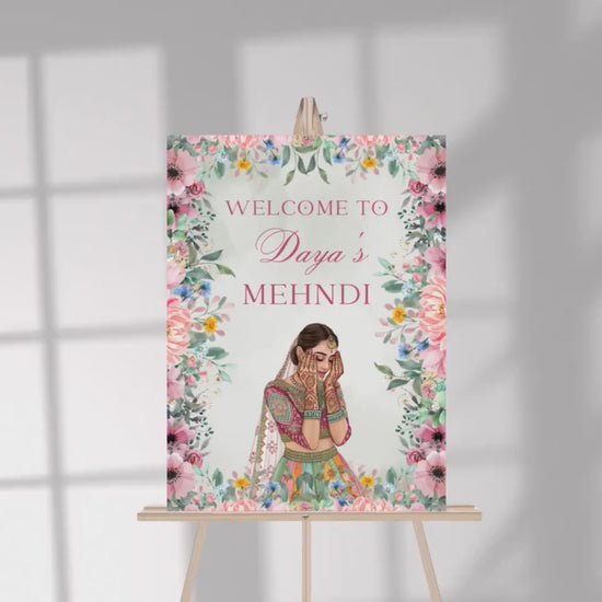 Floral Mehndi Welcome Sign Template | Editable Canva Digital Download | A2 Size | Printable Haldi Ladies Sangeet Sign | Mehndi Decor