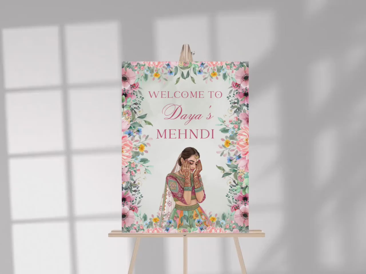 Floral Mehndi Welcome Sign Template | Editable Canva Digital Download | A2 Size | Printable Haldi Ladies Sangeet Sign | Mehndi Decor